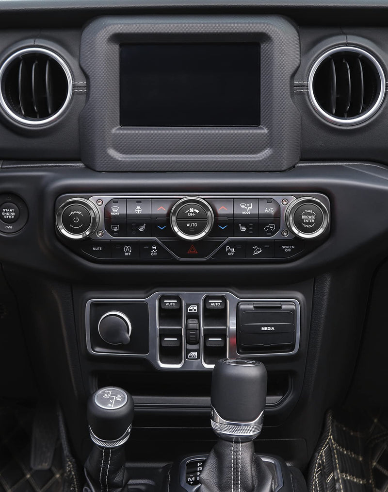 JeCar Air Conditioner Switch Knob Cover & Headlight Knob Cover Aluminum Alloy AC Button Trims Compatible with Jeep Wrangler 2018-2023 JL JLU & 2020-2023 Gladiator (Silver) Silver