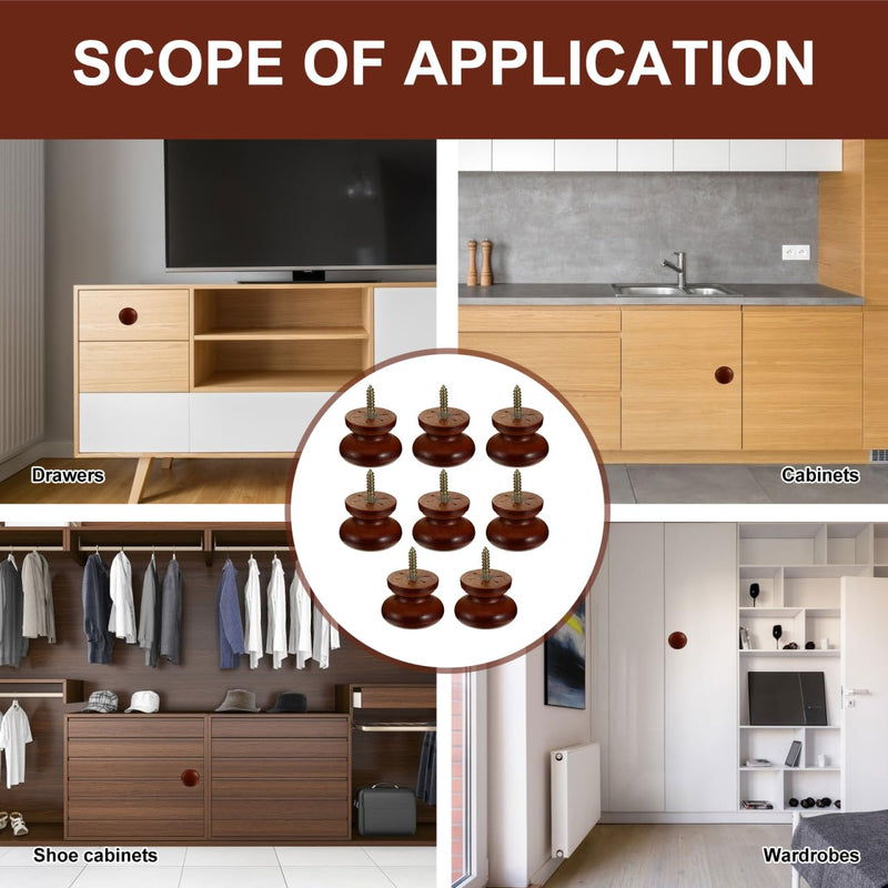 Angoily 8Pcs Solid Wood Round Door Handles 1.53 Inch Cabinet Knobs for Wardrobe Drawers Furniture Pulls Easy Install Durable Wood Drawer Knobs