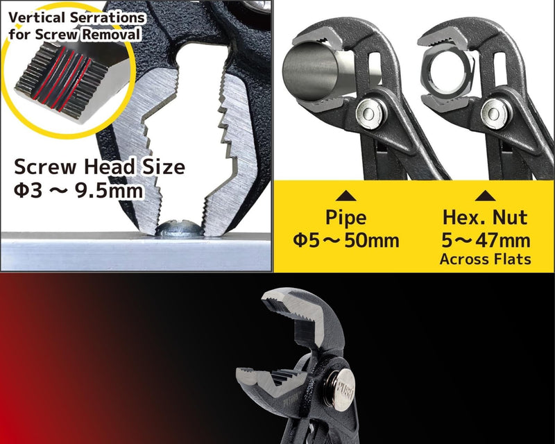 VAMPLIERS PYTHON 10" Plumbers Slip Joint Pliers Water Pump Pliers Quick Adjusting Groove Joint with Unique Screw Extractor Jaws
