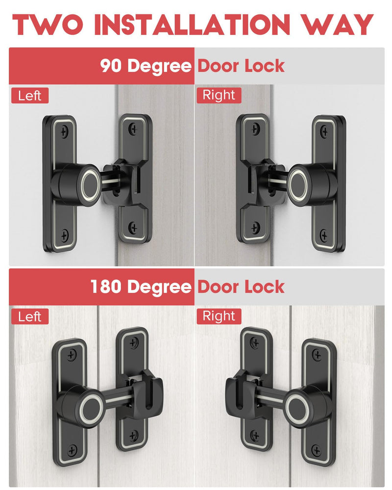 Heavy Duty Gate Latches 90 Degree Right Angle Barn Door Lock, Anti-Theft Sliding Door Lock Latch for Wooden Fence Garden Bathroom Outdoor Garage Window Include Screw (Luminous Black - 2 Pack) Luminous Black - 2 Pack