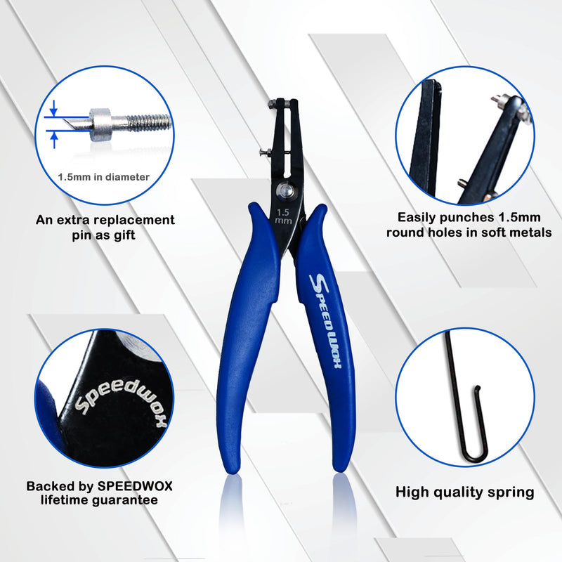 SPEEDWOX Metal Hole Punch Pliers for Jewelry 1.5mm Diameter Round Hole Sheet Metal 24 Gauge Thick 6 Inches Precision Fine Pliers Jewelry Making Tool Craft Beading Hobby 1.5mm Hole