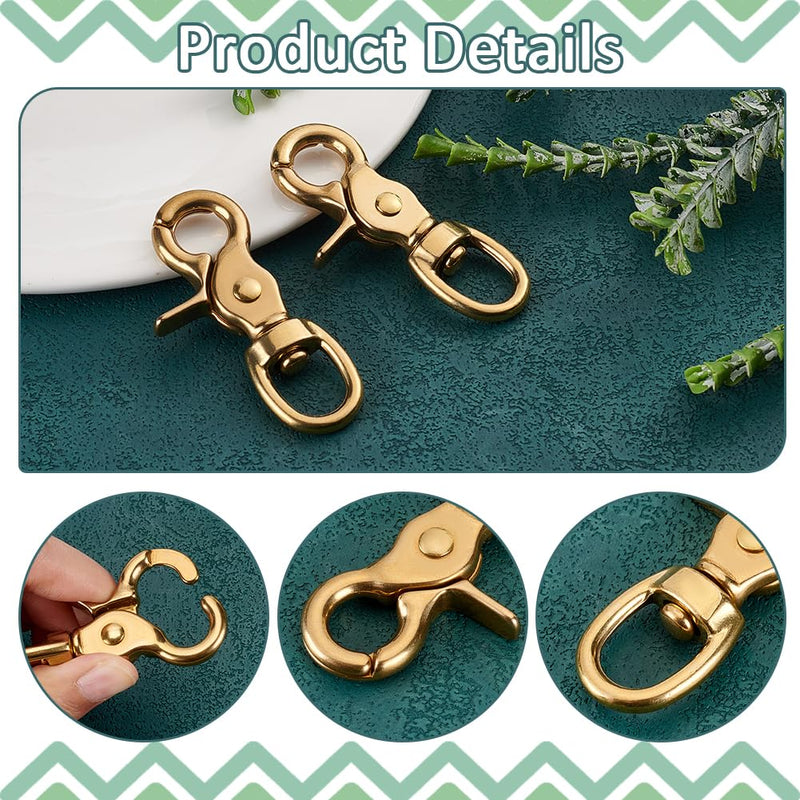 PH PandaHall Brass Trigger Snap Hooks 2 Pack Swivel Round Snap Clips, 2.8''/7.1cm Lobster Claw Clips Pet Buckle Heavy Duty Swivel Eye Hooks for Pet Leashes Purse Strap Belting Leathercraft