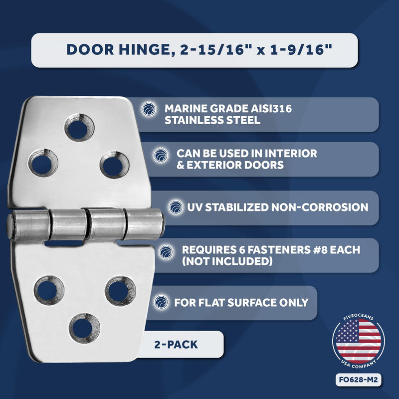 Five Oceans 316 Stainless Steel Hinges, Marine-Grade Boat Hatch Hinge 3-Inch x 1-9/16-Inch Pack of 2