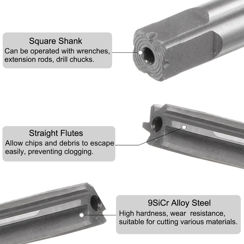 uxcell 4pcs Hand Reamers Set 1/8" 3/16" 1/4" 5/16" H7 Alloy Steel Reamer Bit Straight Flutes Steel Cutting Tool for Metal Wood Hole Reaming