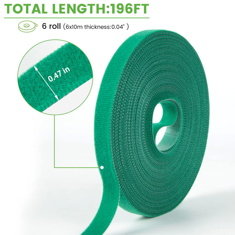 Plant Tape, 6 Roll 196 Ft Green Garden Tape, Twist Ties for Plants 1/2", Plant Supports, Garden Ties for Climbing Plants, Plant Twist Tie for Plant Gardening, Home, Office 6 Roll,196Ft
