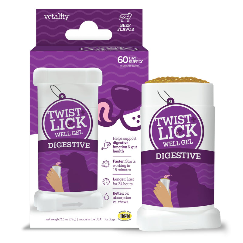 Twist and Lick Vetality Well Gels Digestive Supplement for Dogs, 60 Day Supply