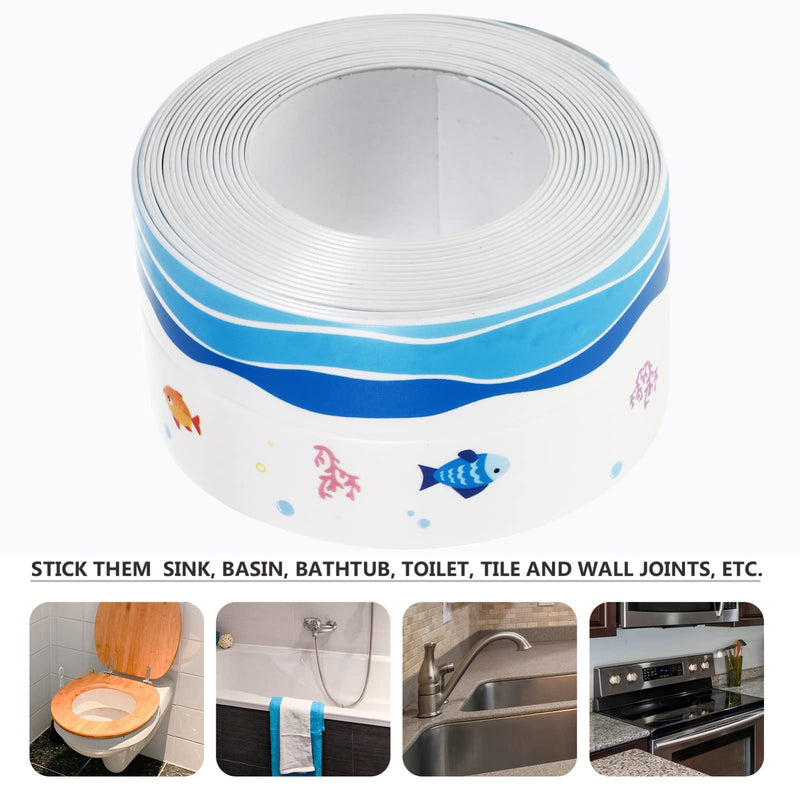 Housoutil Caulk Strip Tape Shower Sealant Strip Self Adhesive Caulking Sealing Tape for Kitchen Bathroom Sink Countertop Toilet Bathtub Sea Animal Pattern Sky-blue