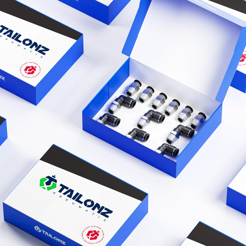 TAILONZ PNEUMATIC Elbow and Straight Combination 1/4 Inch Tube OD x 1/8 Inch NPT Thread Push to Connect Fittings PC-1/4-N1+PL-1/4-N1(Pack of 12) 1/4"OD x 1/8"NPT