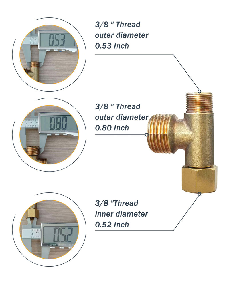 Universal Bidet T Adapter for Any Brand Bidet Hose, All-in-One Solution fit Toilet Tank Inlet or Angle Valve Outlet, 3/8"-7/8"-1/2", Brass Made