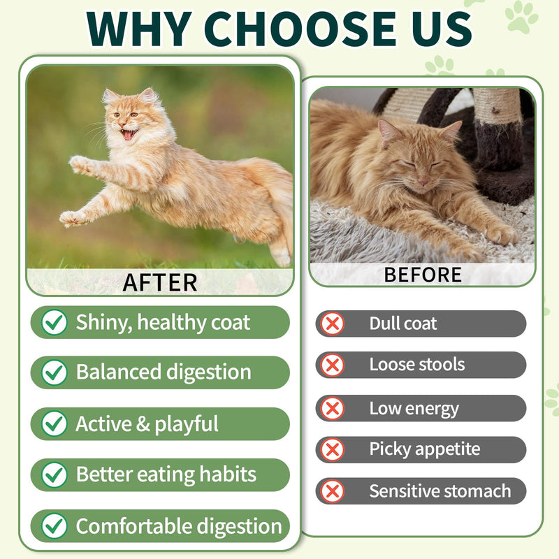 Cat Probiotics Tasty Chews –500 Chews Crunchy & Creamy Texture, Fish Oil Omega-3 Skin & Coat Health Digestive & Gut Support, Constipation Relief, Healthy Stool, Chicken Krill Flavor