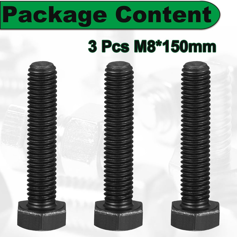 M8 Hex Bolts M8x150mm Hex Head Bolts Carbon Steel Black Oxide M8-1.25 Hex Bolt Fully Threaded 8.8 Grade Hex Tap Bolts Metric Hexagon Head Screw Machine Bolts Right Hand External Hex Drive 3Pcs 3pcs M8