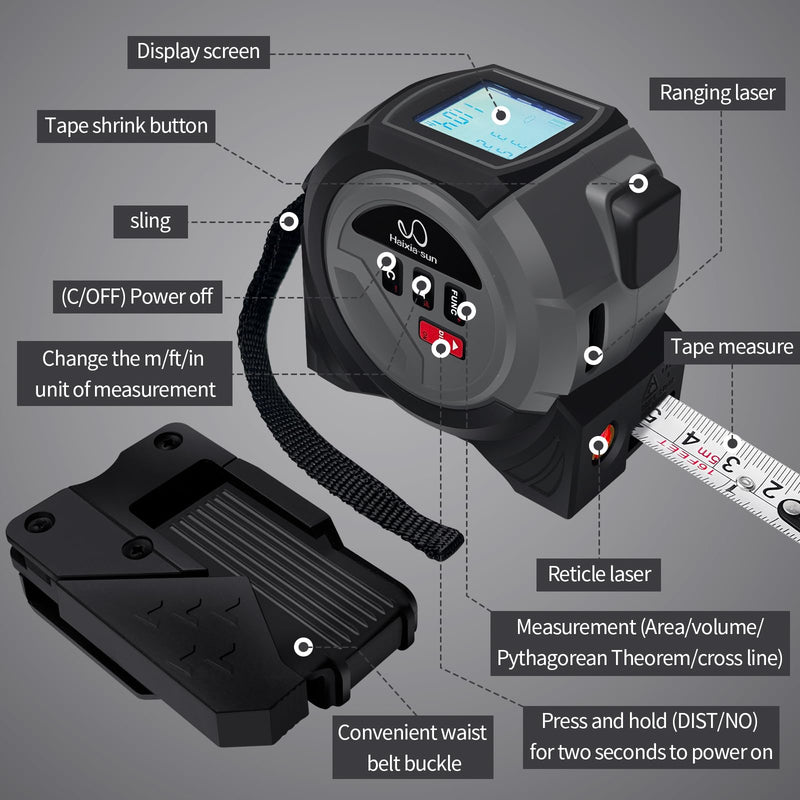 3 in 1 Laser Tape Measure with Level | 131ft/40M Laser Distance Meter Display On Backlit LCD Screen with 16ft/5m AutoLock Measuring Tape | Ft/Inch/Fractions/M/mm (Black 3in1 Laser)