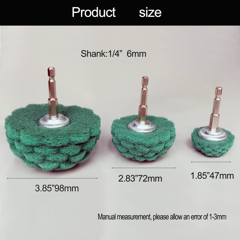 9PCS Scouring Pads Abrasive Buffing Polishing Wheel Drill Attachment Set, Non Woven Wheel Polishing Kit for Drill,Power Scrubber Drill Polishing Kit（Green red Gray 1/4” Shank