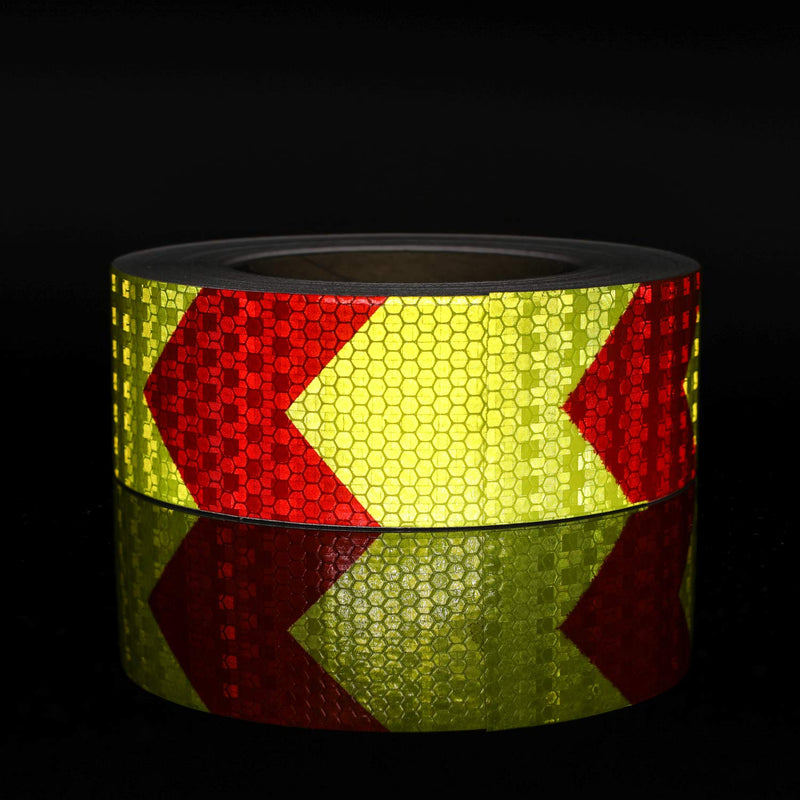 SEVEN SPARTA Arrow Reflective Safety Tape 2 Inch x100 Feet Caution Reflector Waterproof Outdoor Conspicuity Tape for Vehicles, Trailers, Boats, Signs (Red and Yellow) Red and Yellow
