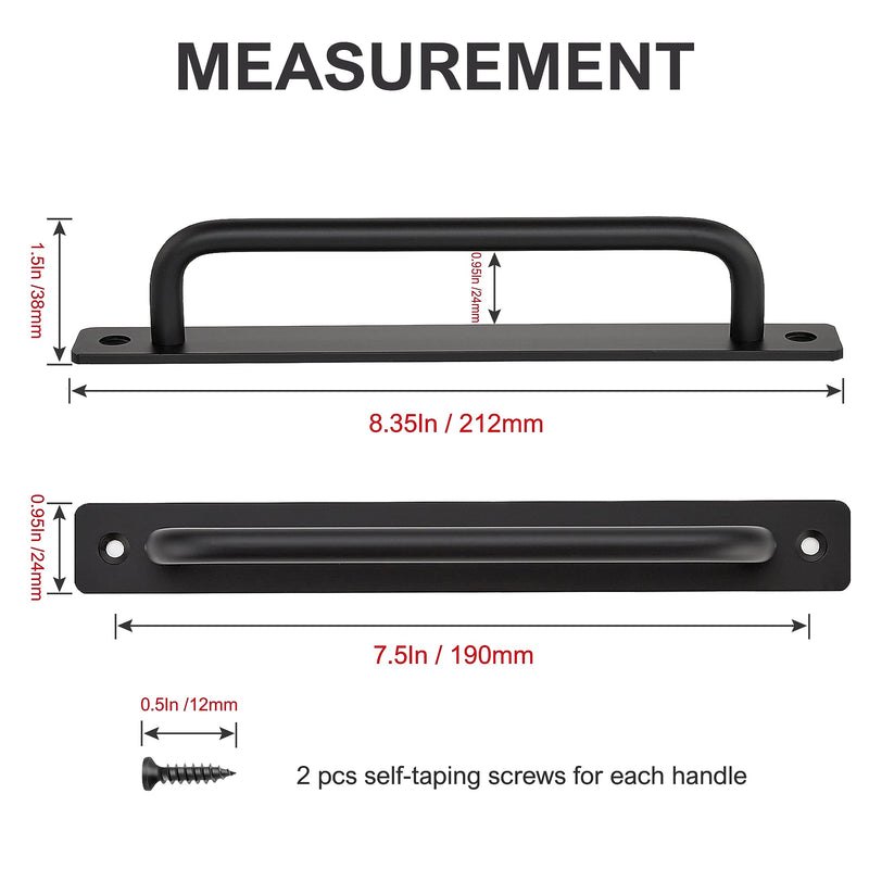 Ravinte Barn Door Handles 2 Pack Sliding Door Handle 7.5" Hole Center Barn Hardware Black Cabinet Hardware with Plate for Sliding Closet Zinc Alloy 7.5 In Hole Centers