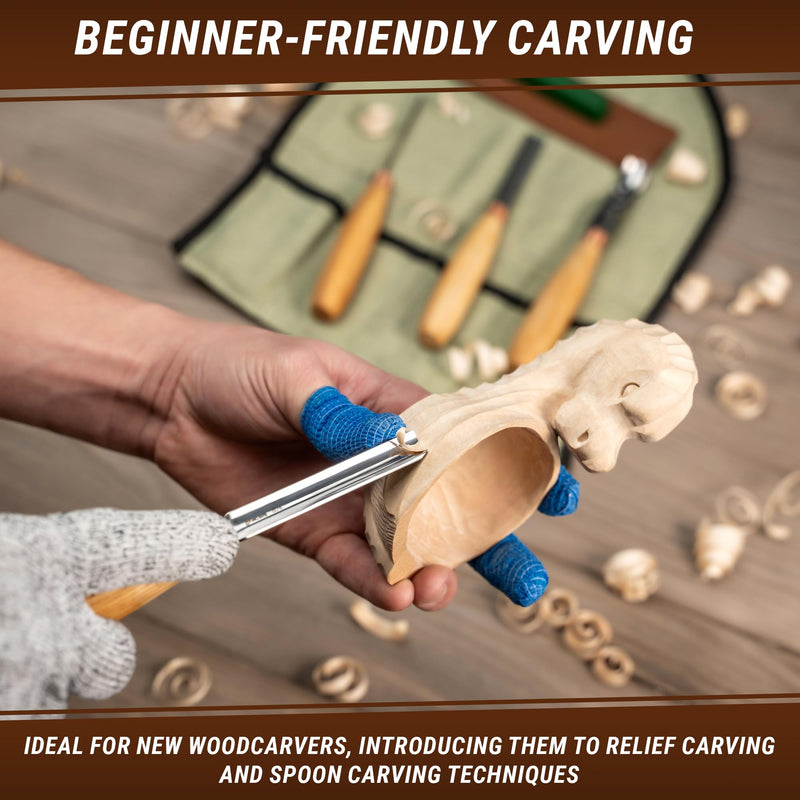 BeaverCraft Wood Carving Chisel Set SC01 - Gouge Wood Carving Tools Kit in Rolling Pouch with Leather Strop Polishing Compound Kit - Radial Gouges Flat Chisel Bent Gouge (Chisel Set)