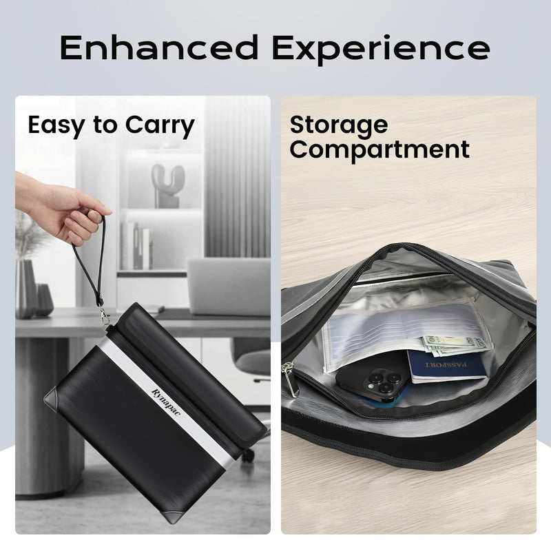 Fireproof Document Bag Upgraded 4200°F, 14.2”x 10.2”Waterproof Fireproof Money Bag for Cash with zipper, Important Document Organizer for Home, Office, and Travel, Legal Documents Safe 14.2'' x 10.2'' Black