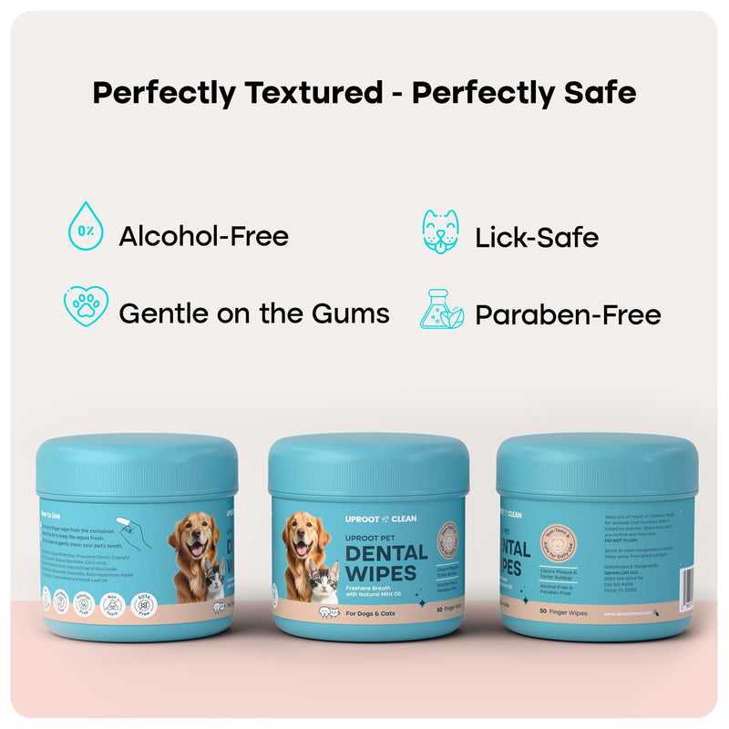 Uproot Cleaner Pro Pet Hair Remover & Dental Finger Wipes Set: The Ultimate Pet Hair Removal Tool for Non-Knit Surfaces & Cat and Dog Teeth Cleaning Wipes for Plaque, Tartar, & Breath