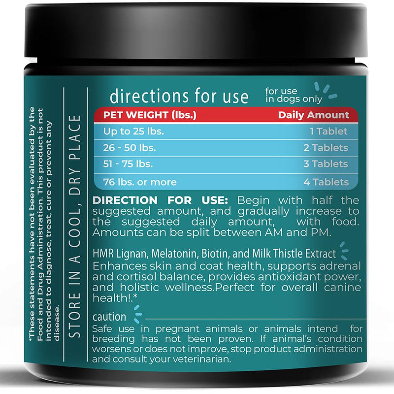 HMR Lignan + Melatonin + Biotin + Milk Thistle for Dogs | 4-in-1 Formula | Adrenal Support & Normal Cortisol Levels | Skin, Coat, & Digestive Health | 90 Chewable Tablets | Natural Beef Flavor