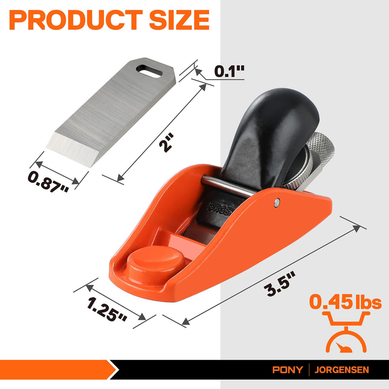 JORGENSEN 3.5" Mini Wood Planer - Mini Hand Planer for Woodworking, Block Plane, Small Hand Plane for Trimming, Wood Planing, Craft - Wood Plane with Ductile Iron Body, Adjustable Cutting Depth