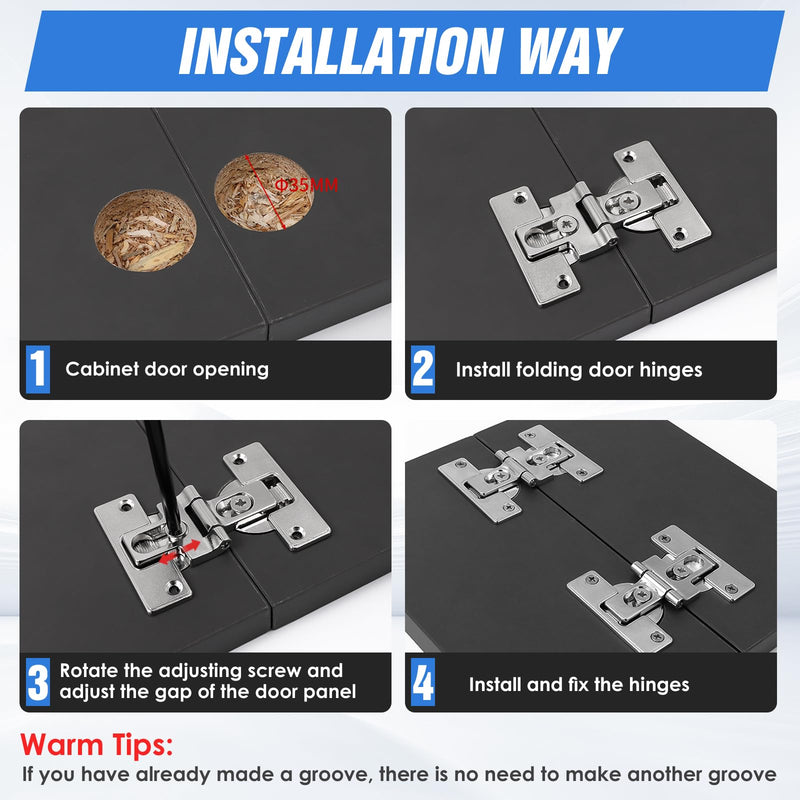 Pisman Bifold Cabinet Door Hinge,180 Degree Adjustable Bifold Door Hardware with Screws for Closet Doors, Furniture, and Bi-Fold Doors (4PCS) 4