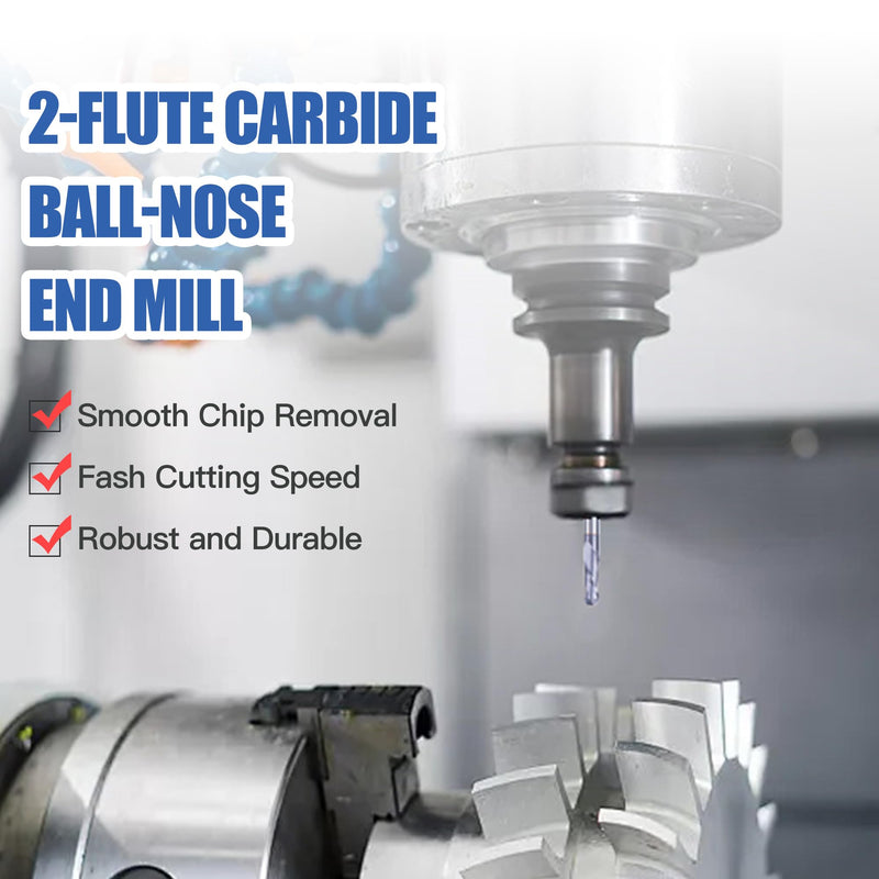 HUHAO 5/16 Inch Ball Nose Carbide End Mill,CNC Cutting Tools for Stainless Steel,Hardened Steels,High Temp Alloys,Medium Alloy Steels, 2 Flute,5/16" Shank 2-Flute-5/16 inch
