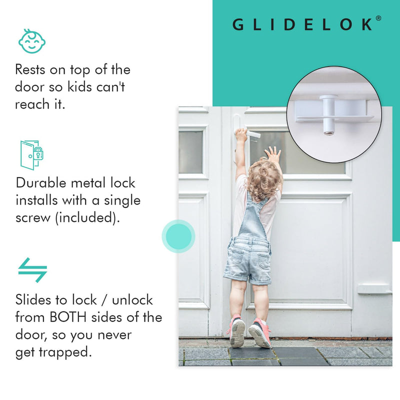 2 Pack – GlideLok Child Safety Door Top Lock | for Interior & Exterior Doors | Lock & Unlock from Both Sides | Stop Kids, Pets, Dogs & Cats from Opening Doors 2 Pack