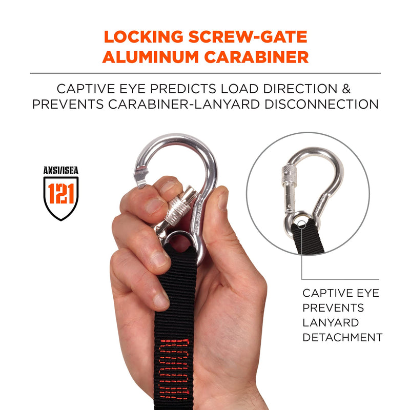 Ergodyne Squids 3105 Tool Lanyard with Aluminum Screw Lock Carabiner, Tool Weight Capacity 15lbs , Black Each - NewNest Australia