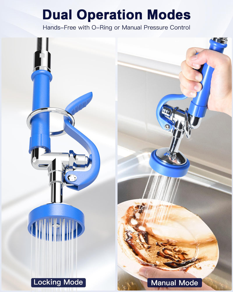 Commercial Kitchen Sink Sprayer: Dish Sprayer Nozzle with Ergonomic Handle Commercial Sink Faucet Parts for Kitchen - High Pressure Dish Spray Valve Head for Restaurant(Blue) Blue Round Sprayer