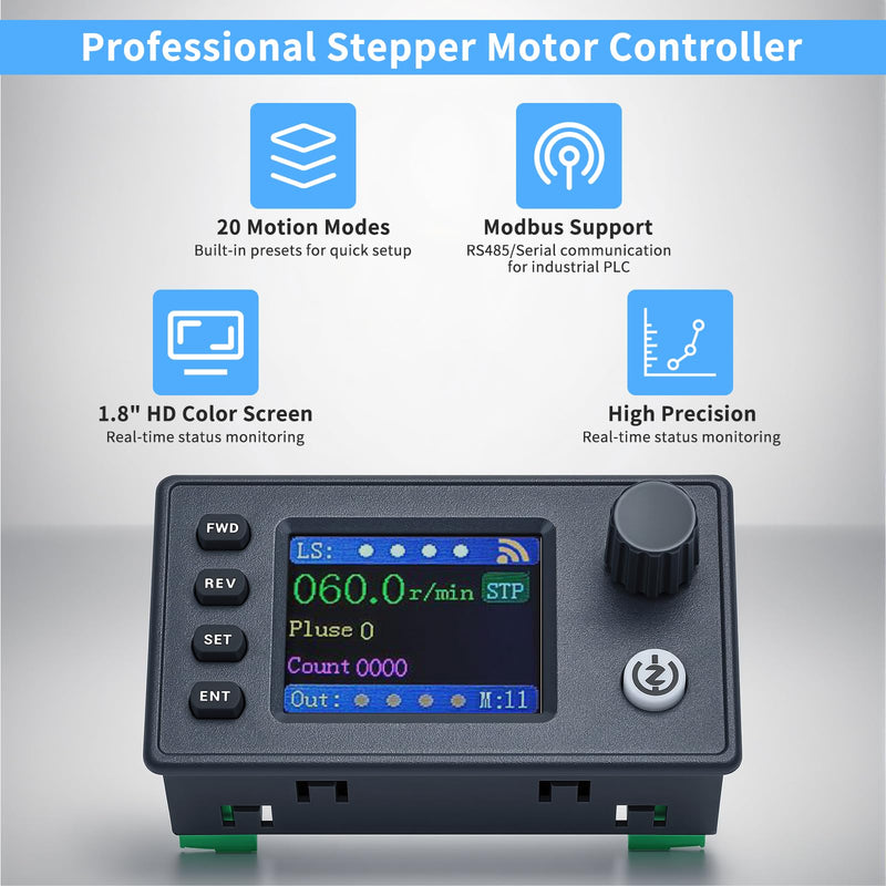 Stepper Motor Controller, DC 12-24V, 20 Modes, Modbus Driver Compatible with Nema 17 23 34, CNC, PLC