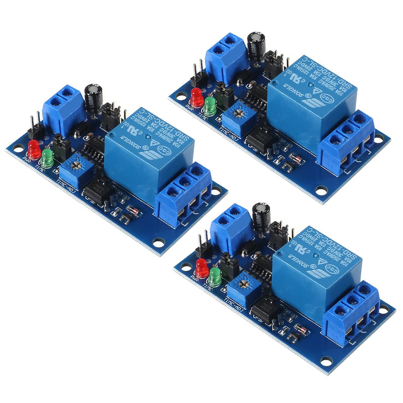 3Pcs DC 12V Delay Relay Module Electronics Delay Relay Turn On Off Switch Module with Timer Adjustment Potentiometer Delay Module LED Indicator