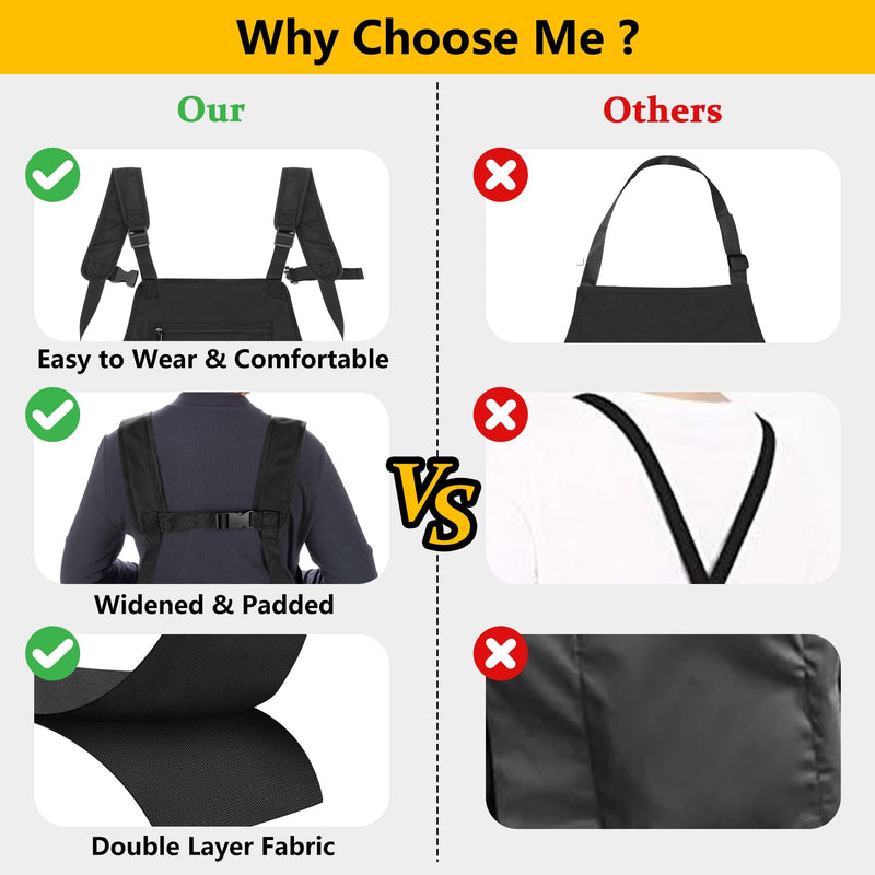 Professional Cleaning Apron for Housekeeping, Water-resistant Cleaning Apron with Multiple Pockets for Women and Men, Adjustable Waist Apron for Cleaning Work Tools, Black