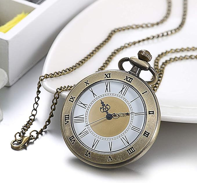 JewelryWe Retro Antique Roman Analog Pocket Watch Pendant Necklace Watch Non-waterproof Men Women Cosplay Event Halloween Birthday Anniversary Christmas Present Bronze - NewNest Australia