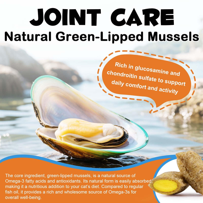 Hip & Joint Bites for Cats - Chicken Flavored Glucosamine Joint Supplement for Cats - Cat Joint Supplement for HIPS & Joints, Cat Arthritis Pain Relief, with Green Lipped Mussel, 3.7 oz 1 pack 100g