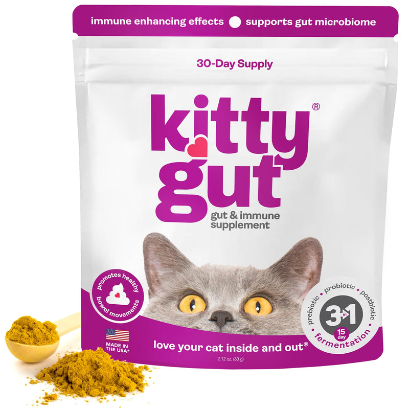 KittyGut 3-in-1 Organic Cat Probiotics & Postbiotic Supplement Powder- Made in USA-Probiotics for Cats Promote Gut Health and Cat Digestive Support, Diarrhea and Vomiting (60g) 60g