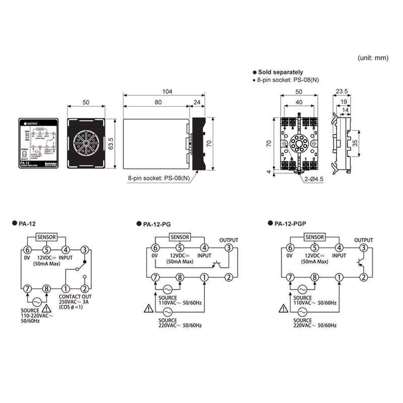 PA-12, Controller, Sensor, NPN & PNP Input, SPDT NO/NC Output, 110 & 220 VAC