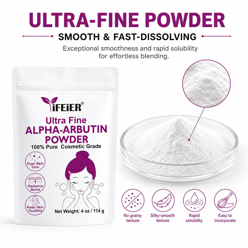 100% Pure Alpha Arbutin Powder for Skin 4 oz (114g), Nano-Grade Ultra-Fine Powder for excellent water solubility, Cosmetic Grade α-Arbutin for DIY Skin Care Formulations 4oz (114g)