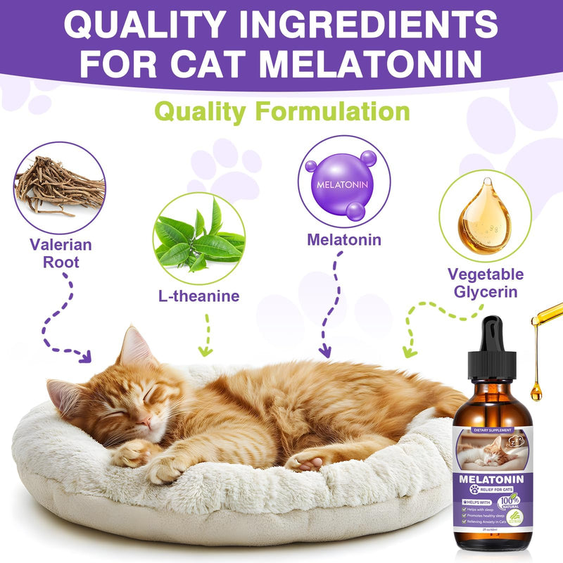 Cat Melatonin, Melatonin for Cats, Cat Tranquilizer to Anxiety Relief for Feline and Stressful Emotions in Kitten, Cats Sleep Aid to Promote Relaxation and Entry into Sleep in Kitten 120 ml