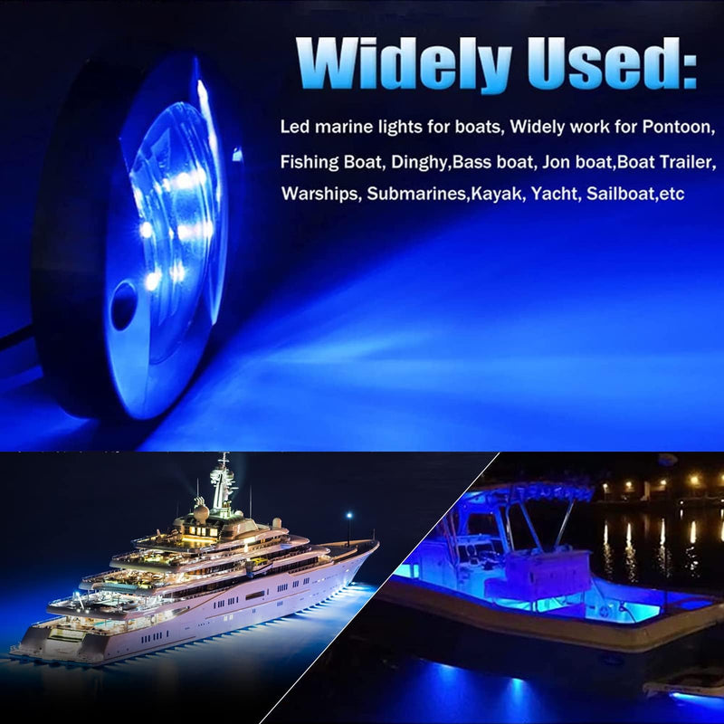 8Pack Blue DC12V 6 LED 3 Inch IP68 Waterproof Side Marker Light Navigation Lights Round Marine Boat Interior Lights Marine Boat Yacht Transom Anchor Stern Lights 8Blue