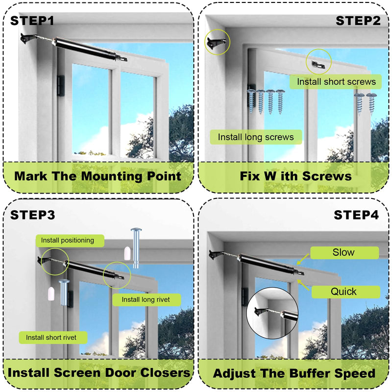 Screen Door Closer Kit, Quality Steel Storm Door Replacement Parts Compatible with Wright Products Screen Door Closer Parts with Brackets, Pins and Mounting Screws (White)
