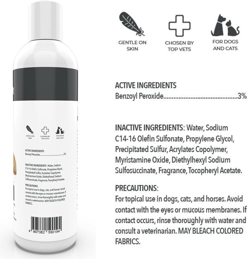 Smiling Paws Pets - Itch Relief Shampoo & Brush for Pets - Contains Benzoyl Peroxide - Kills Fleas - Relieves Allergies, Itching, Dermatitis, Mange, Dandruff, Acne, Demodex, Seborrhea, Pyoderma - 12oz cucumber - PawsPlanet Australia