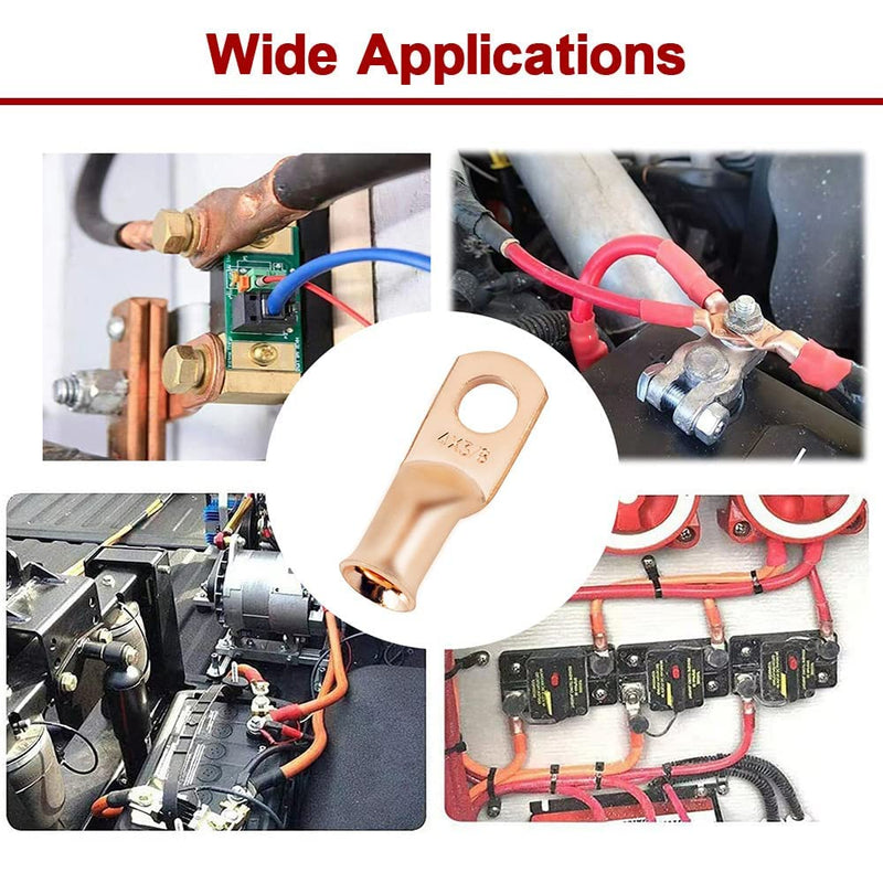 25Pcs 4 AWG 3/8 Heavy Duty Battery Cable Ends 4 Gauge Wire Connectors 4 Gauge Battery Cable Lugs Copper Wire Lugs Copper Ring Terminals Bare Copper Eyelets Tubular Ring Terminal Connectors 4 AWG - 3/8" Ring（25pcs） Gold
