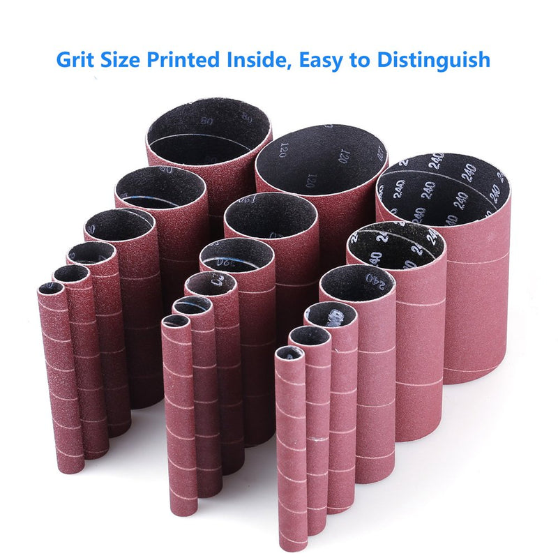 LotFancy Spindle Sander Sleeves, 24PCS Sanding Sleeves for Oscillating Sander, 60 80 120 240 Assorted Grit Sandpaper, 4-1/2” Length, 1/2”, 3/4”, 1”, 1-1/2”, 2”, 3” Diameter 80/120/240Grit,18Pack