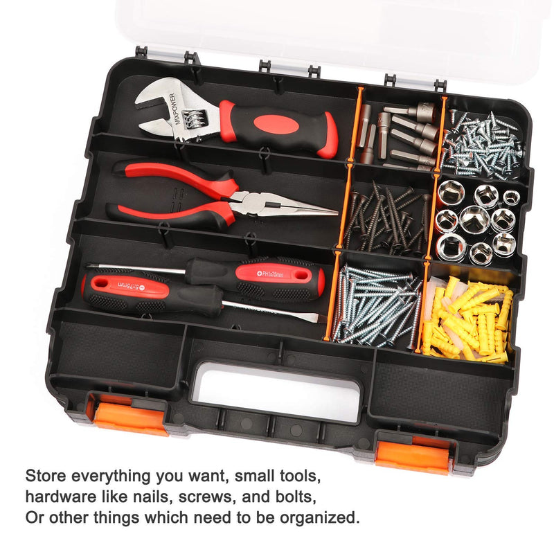 Mayouko Double Side Tools Organizer, Customizable Removable Plastic Dividers, Hardware Box Storage, Excellent for Screws,Nuts,Small Parts, 34-Compartment, Black/Orange,12.6"L x 10.6"W x 3.2"H 34 Compartments Orange
