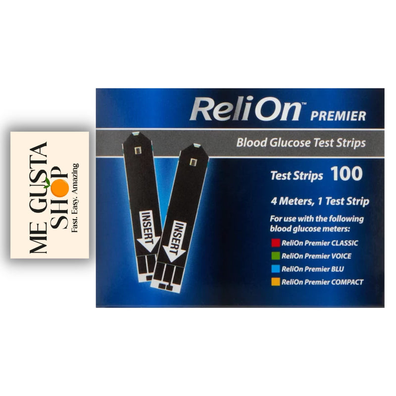 ReliOn Premier Blood Glucose Test Strips 100Count with Ultra-Thin Blood Lancets, 100 Count, 100 Count + me Gusta Sticker