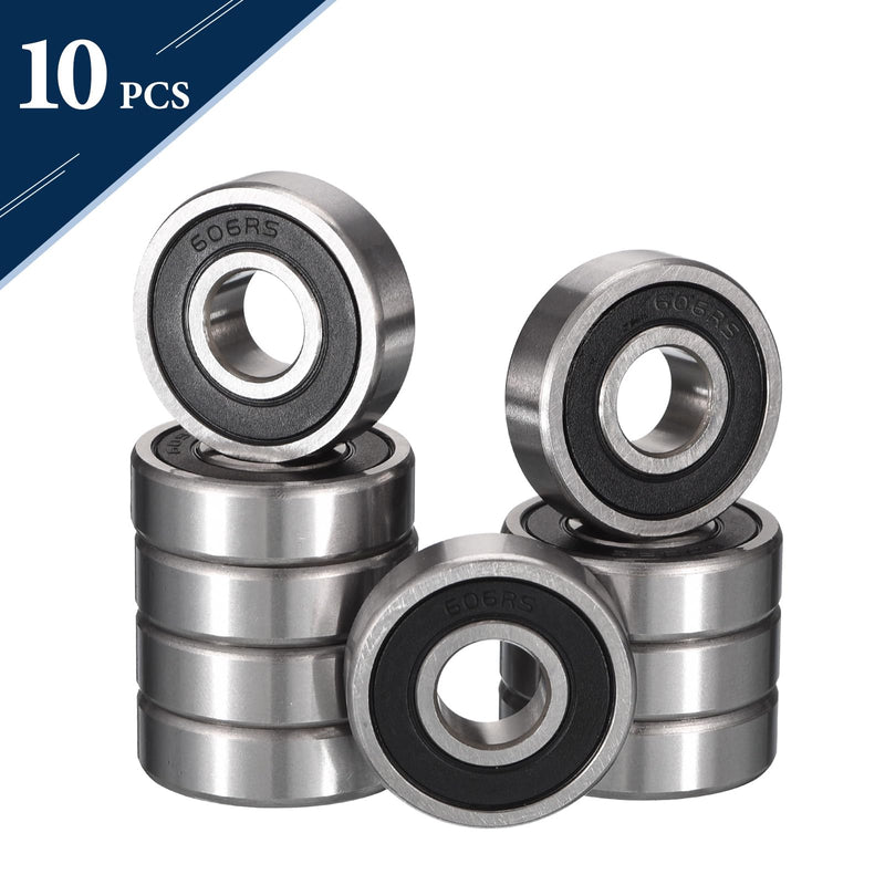 606-2RS Deep Groove Ball Bearings, ID 6mm x OD 17mm x Width 6mm Miniature Bearings, Double Rubber Sealed Ball Bearing Pre-Lubricated Chrome Steel Z2 Lever 10pcs 10 606-2RS 6x17x6mm