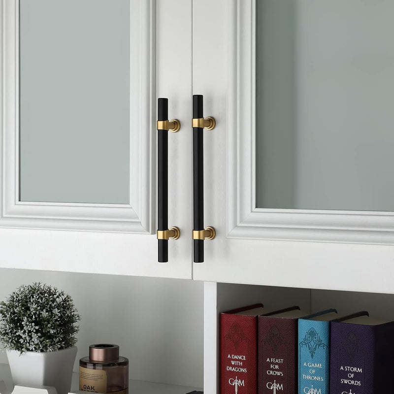 Goldenwarm 30 Pack 5 Inch Black and Gold Cabinet Handles, Zinc Alloy 5 Inch Pull Black & Matte Gold