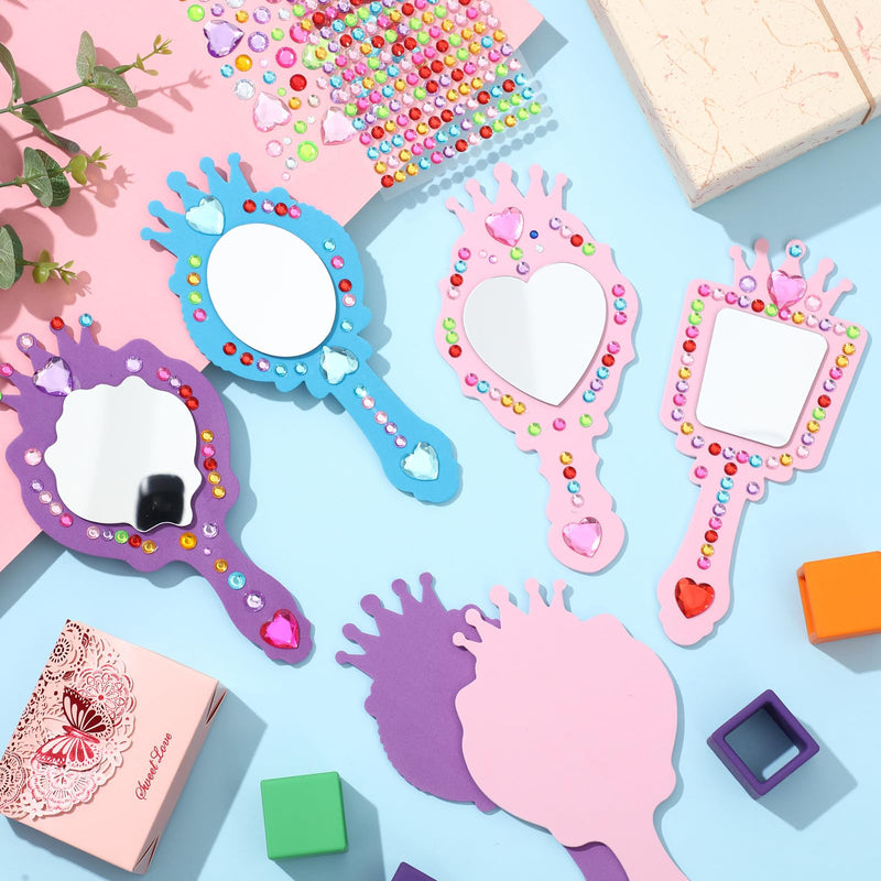 Liliful 36 Pack Princess Foam Mirror Kits Decorate Your Own Princess Mirrors Party Supplies Unbreakable Crafts for Party Favors Birthday DIY Decorations (Stylish,Pink,Purple,Blue) Stylish Pink, Blue, Purple