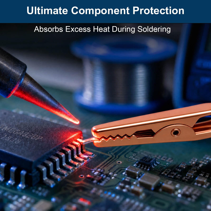 Solid Copper Alligator Clips (10PCS), 2" Copper Crocodile Clamps for Soldering Heat Sink, DIY Electronics, Test Leads, Battery Connection, Up to 10 AWG, 10A
