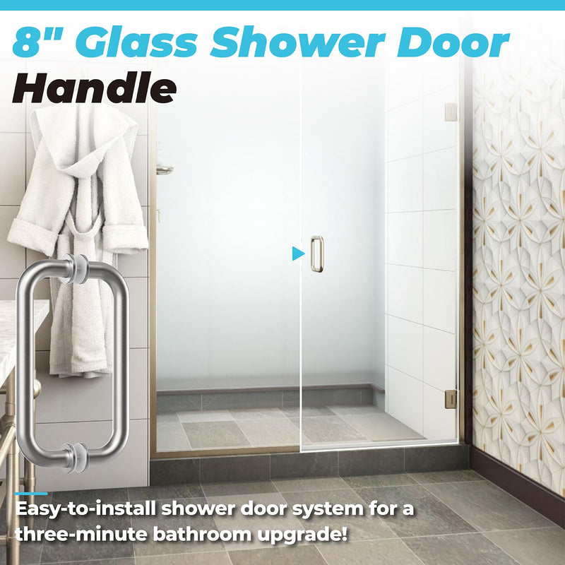 PalpitateC 8" Glass Shower Door Handle Back to Back Glass Door Pull Handle Replacement for 1/4" to 1/2" Thickness for Frameless Shower Doors, Brushed Nickel with 304 Stainless Steel
